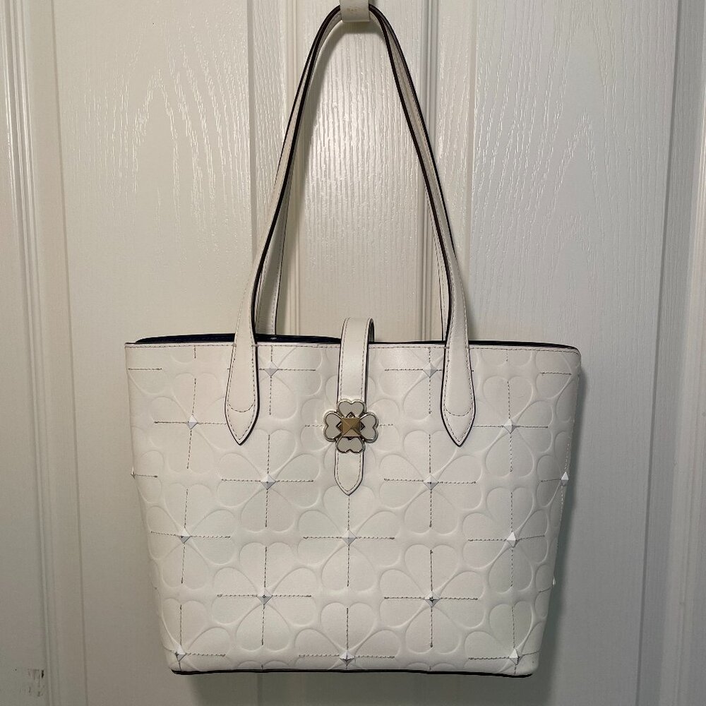 Kate Spade Kaci Floral Embossed Tote Off White Studded